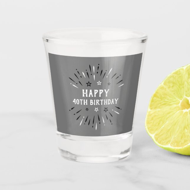 Verre A Shot Joyeux 40e anniversaire Feu d'artifice gris noir b (Devant)