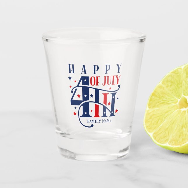 Verre A Shot Joyeux 4 juillet rouge blanc et bleu (Devant)