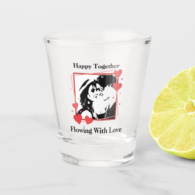 Verre A Shot Joyeux Fleur Ensemble Avec Amour Cadre Coeur (Devant)