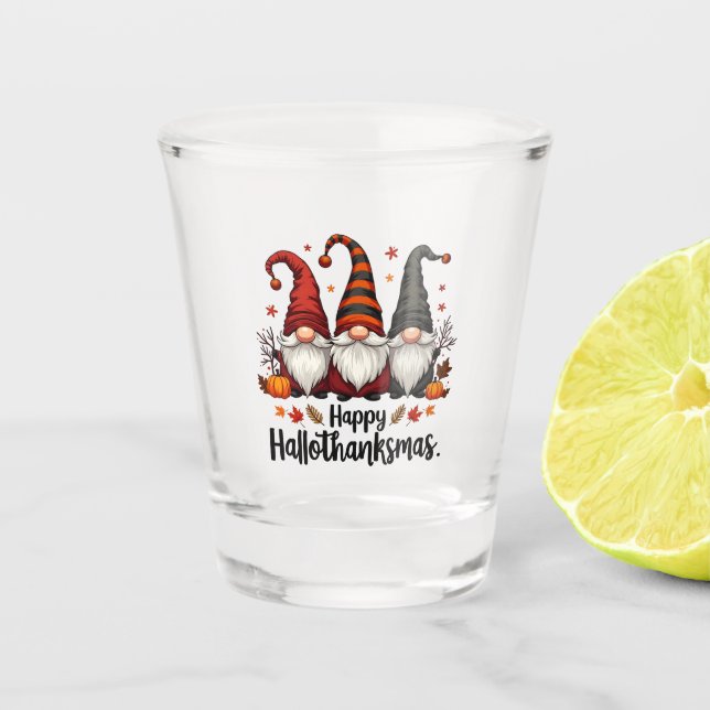 Verre A Shot Joyeux Hallothanksmas Halloween Noël Gnomes (Devant)