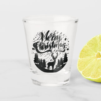 Verre A Shot Joyeux Noël classique Cerfs et Arbre Design Art
