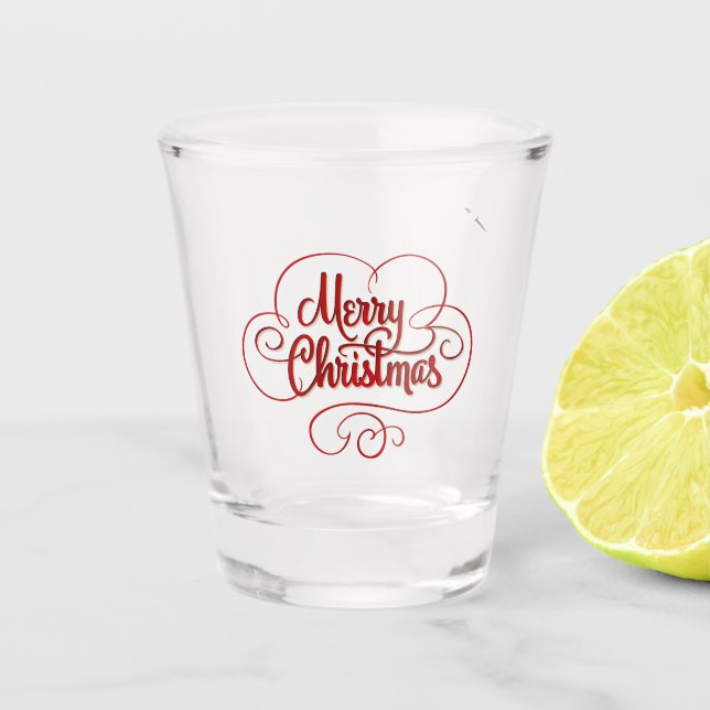 Verre A Shot Joyeux Noël stylé typographie rouge (Devant)