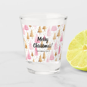 Verre A Shot Joyeux sapin rose or Noël