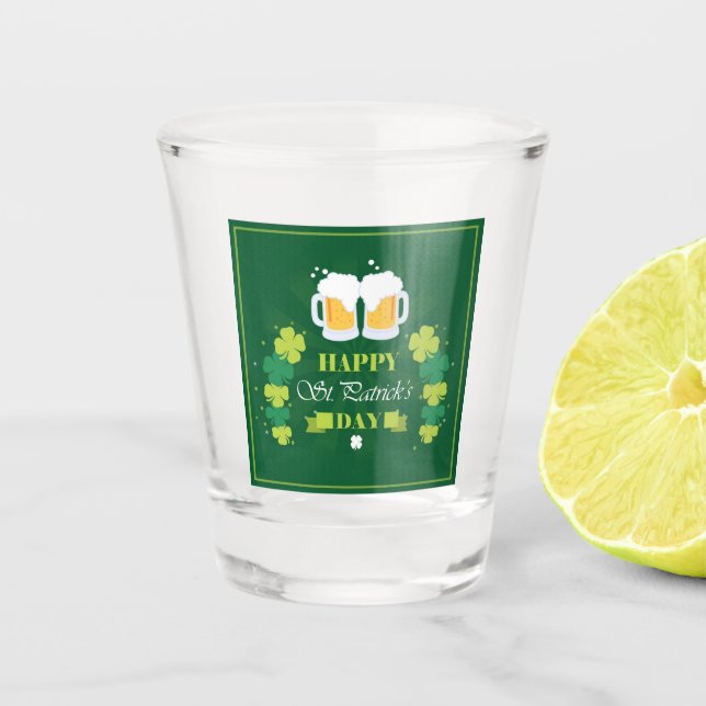 Verre A Shot Joyeux St. Patricks Day Bière et Clovers (Devant)