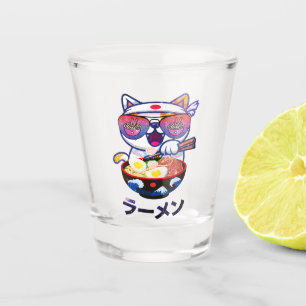 Verre A Shot Kawaii Chat Manger Des nouilles Ramen