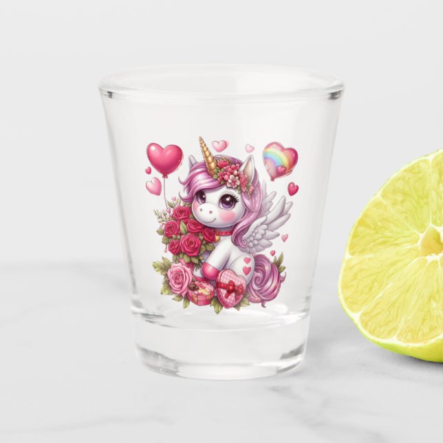Verre A Shot La mignonne Saint Valentin licorne (Devant)