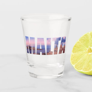 Verre A Shot La vieille ville de La Valette et port Malte texte