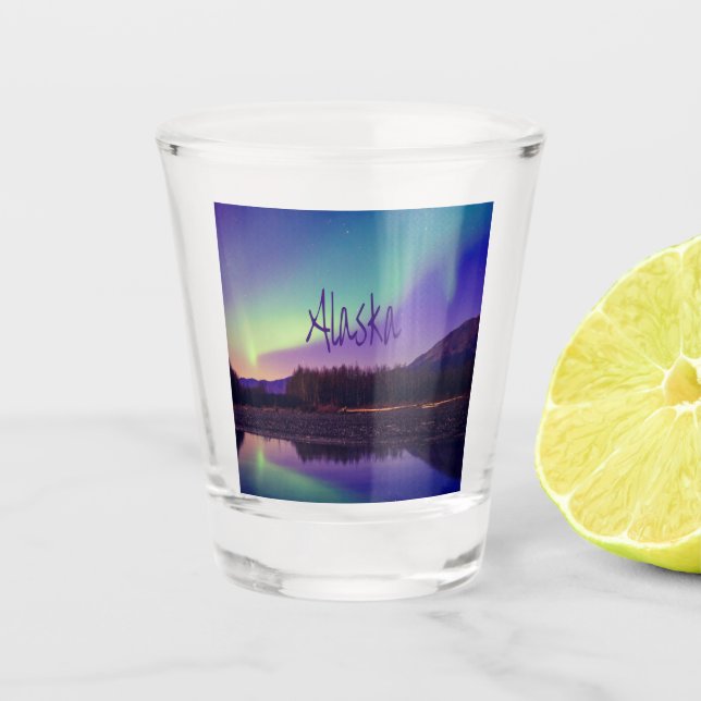 Verre A Shot Lac Alaska Northern Lights Mountains (Devant)