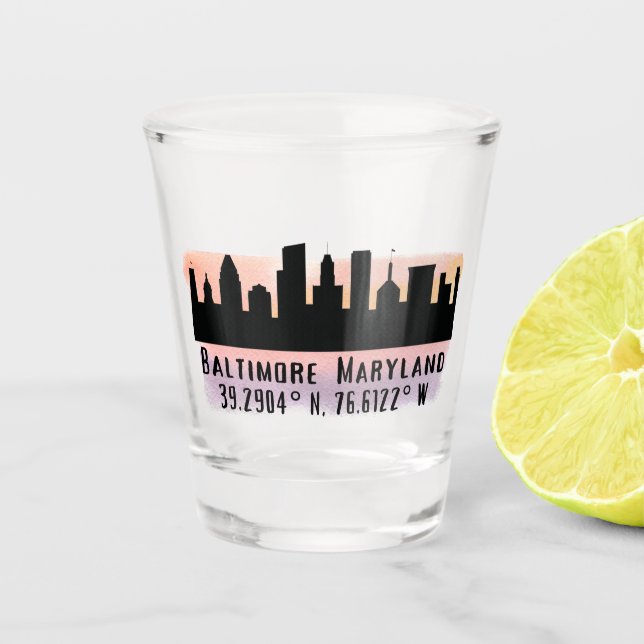 Verre A Shot Latitude et longitude de Baltimore Skyline (Devant)