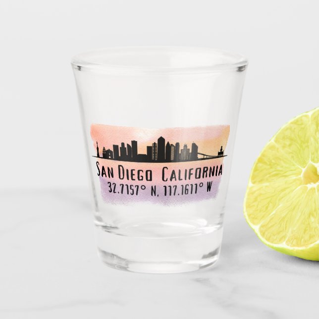 Verre A Shot Latitude et longitude de San Diego City Skyline (Devant)
