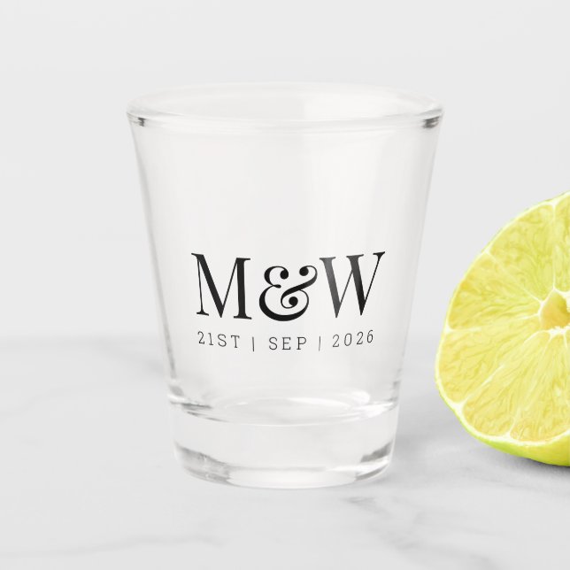 Verre A Shot Le Mariage moderne noir de Monogram Couple (Devant)