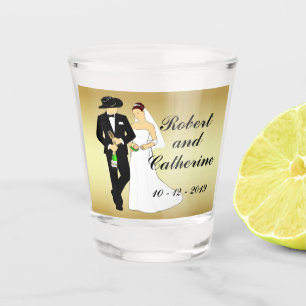 Verre A Shot Le marié et la jeune mariée occidentaux de cowbo