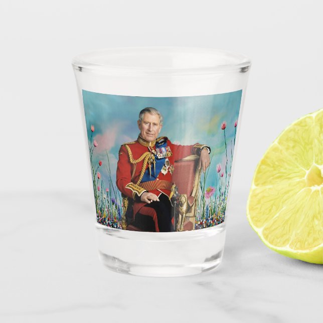 Verre A Shot Le roi Charles III aux fleurs de printemps (Devant)