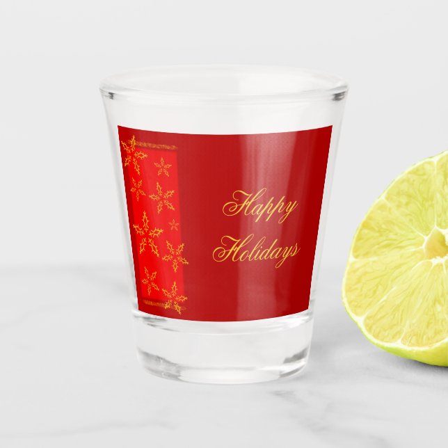 Verre A Shot Les flocons d'or en rouge (Devant)