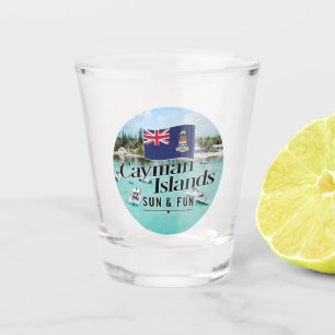 Verre A Shot "Les Îles Caïmans Soleil & Amusement" Avec Drapeau