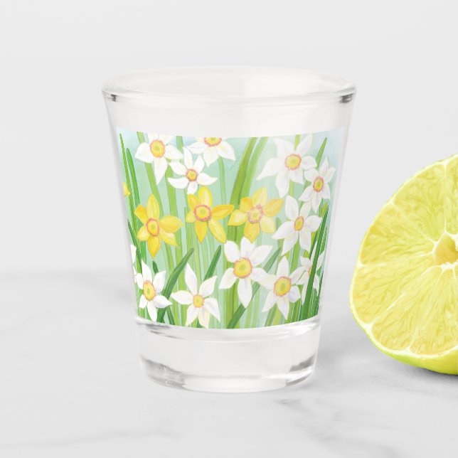 Verre A Shot Les jonquilles jaunes et blanches au printemps (Devant)