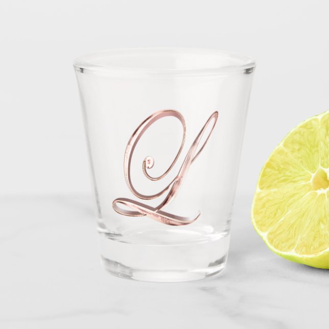 Verre A Shot Lettre élégante L or rose de monogramme chic (Devant)