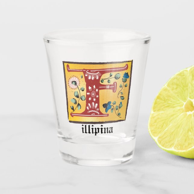 Verre A Shot Lettre Florale médiévale illuminée F Monogramme (Devant)