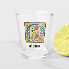 Verre A Shot Lettre Florale médiévale illuminée P Monogramme