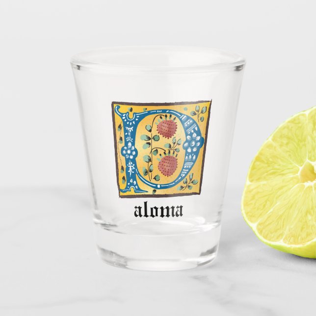 Verre A Shot Lettre Florale médiévale illuminée P Monogramme (Devant)