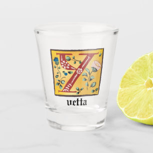 Verre A Shot Lettre Florale médiévale illuminée Y Monogramme