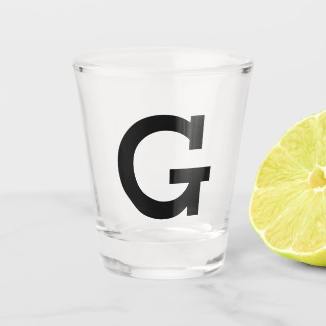 Verre A Shot Lettre initiale personnalisée simple Noir (Devant)
