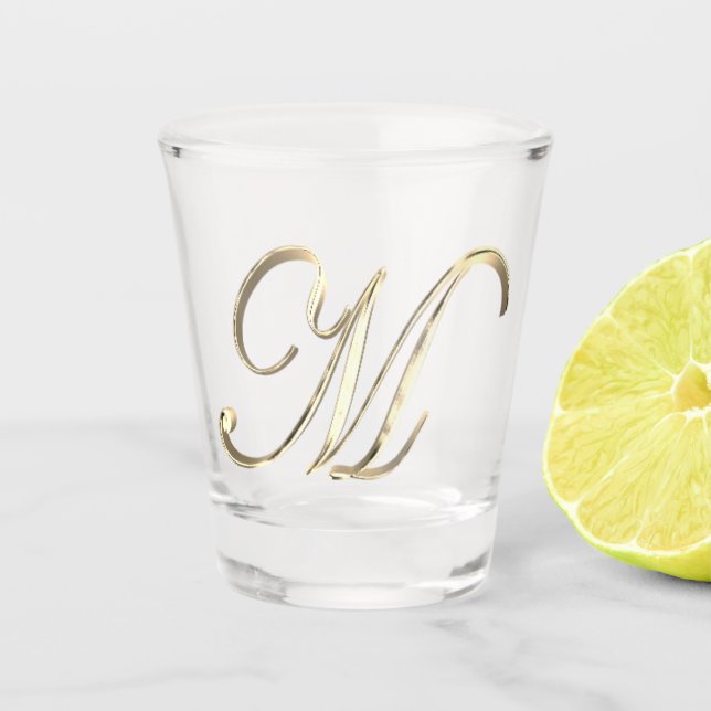 Verre A Shot LETTRE MONOGRAPHIQUE Élégante M Faux Gold Chic (Devant)