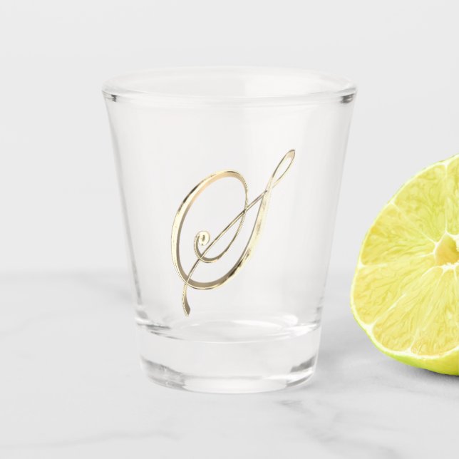 Verre A Shot LETTRE MONOGRAPHIQUE Élégante S Faux Gold Chic (Devant)
