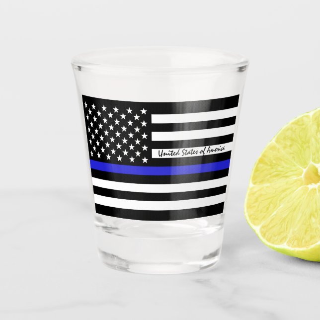 Verre A Shot Ligne Bleue Mince & Police américaine du Drapeau / (Devant)