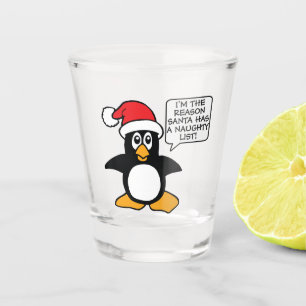 Verre A Shot Liste vilaine de Père Noël de pingouin de Noël