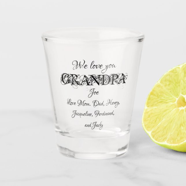 Verre A Shot Love You Grandpa Script Custom Family Names mignon (Devant)