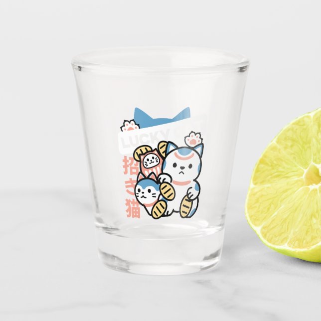 Verre A Shot Lucky Cat Art – Maneki Neko with Gold Coin (Devant)