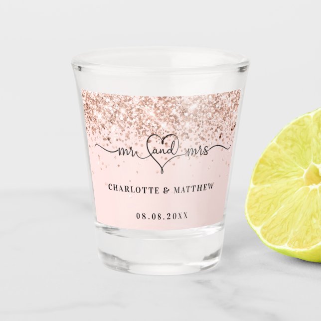 Verre A Shot M. mrs nouvellement mariés rose mariage d'or (Devant)