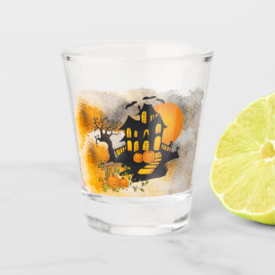 Verre A Shot Maison hantée Jack O'lanternes, Chat noir, chauves