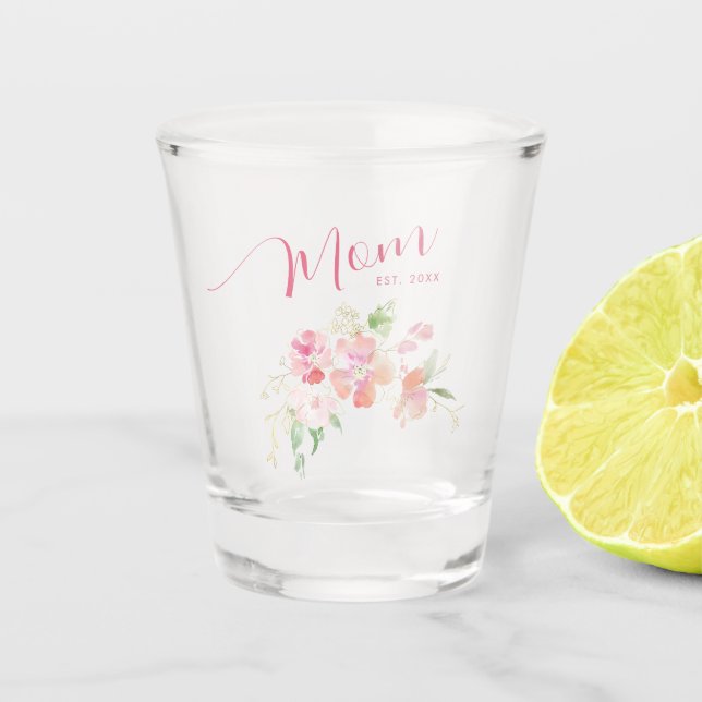 Verre A Shot Maman Etablie Rose Push Aquarelle Florale (Devant)