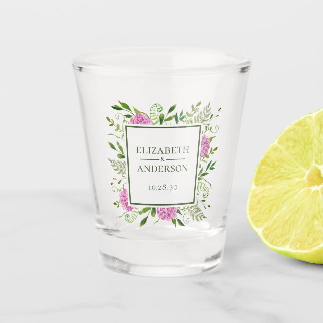 Verre A Shot Mariage aux Hortensias Roses  (Devant)