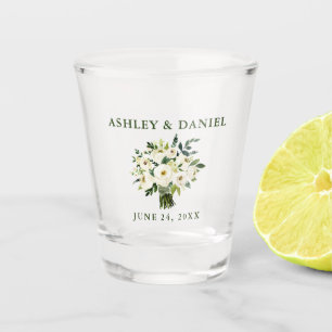 Verre A Shot Mariage de bouquet de fleurs vert aquarelle