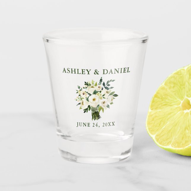 Verre A Shot Mariage de bouquet de fleurs vert aquarelle (Devant)