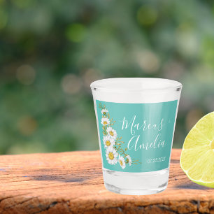 Verre A Shot Mariage de marguerites Turquoises et blanches