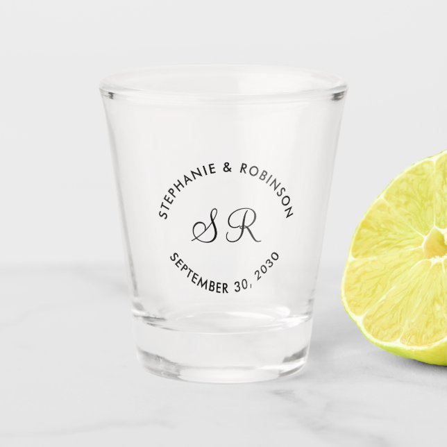 Verre A Shot Mariage de nom de monogramme personnalisé (Devant)