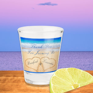 Verre A Shot Mariage de plage Keepsaké Coeurs dans le sable