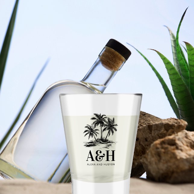 Verre A Shot Mariage de plage Monogramme élégant Palm Tree simp (Créateur téléchargé)