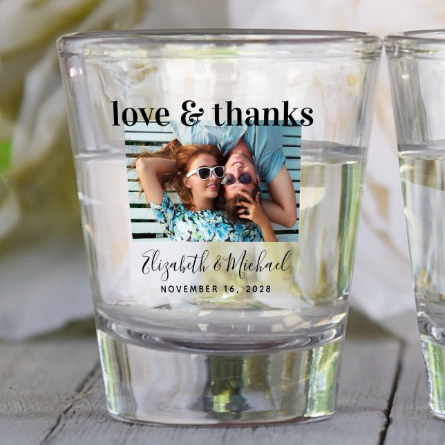 Verre A Shot Mariage Favor Love Merci Photo Custom Shot Glass (Créateur téléchargé)