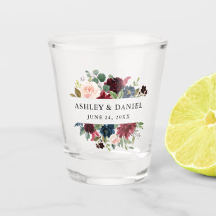 Verre A Shot Mariage floral bleu de Bourgogne d'aquarelle
