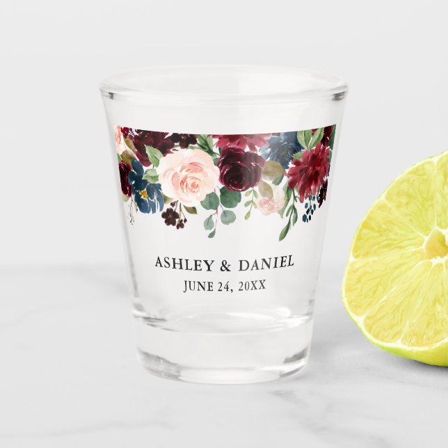 Verre A Shot Mariage floral d'aquarelle bleue de Bourgogne (Devant)