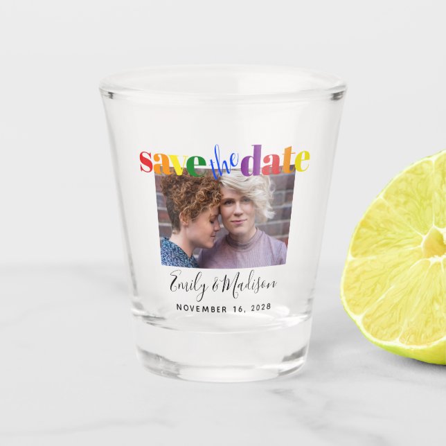 Verre A Shot Mariage gay Rainbow Enregistrer la photo de la dat (Devant)