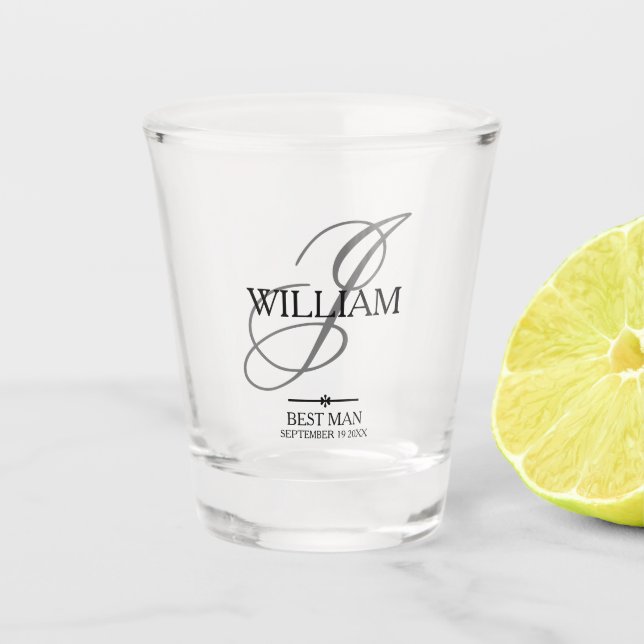 Verre A Shot Mariage Meilleur Homme Cadeau Monogramme + Nom Élé (Devant)