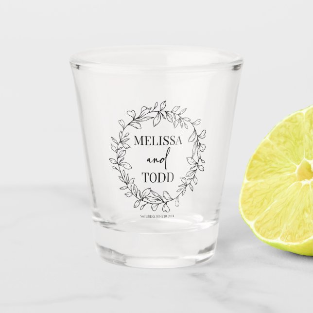 Verre A Shot Mariage minimal de serrure et de feuille (Devant)