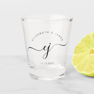 Verre A Shot Mariage Minimaliste Monogramme Script