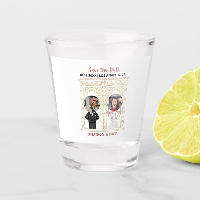 Verre A Shot Mariage moderne QR Code Ajouter un nom Date Photo  (Devant)